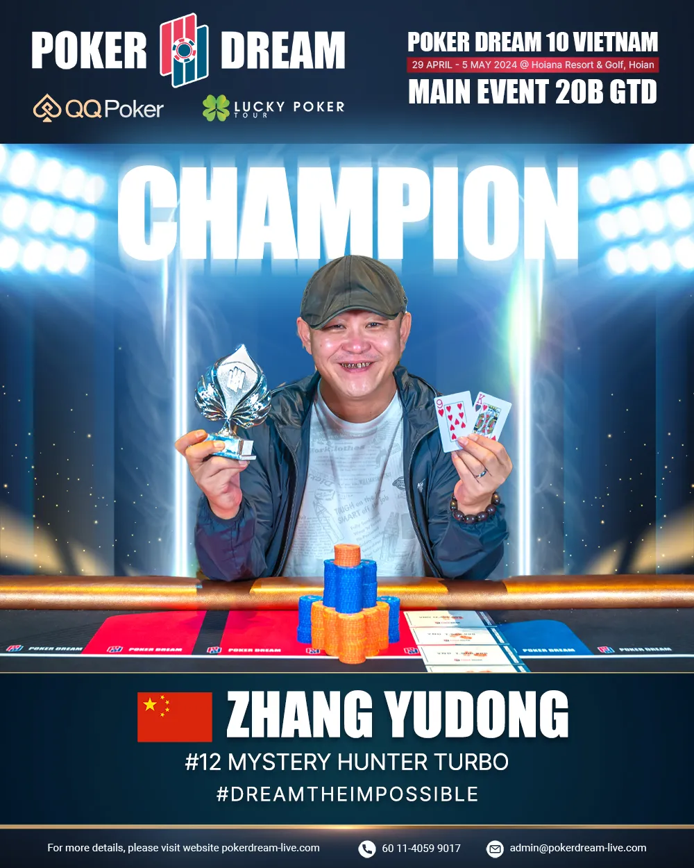 Poker Dream 10越南站 | 国人Zhang Yudong获神秘快速猎人赛冠军，两岸三地女子邀请赛今日开赛！