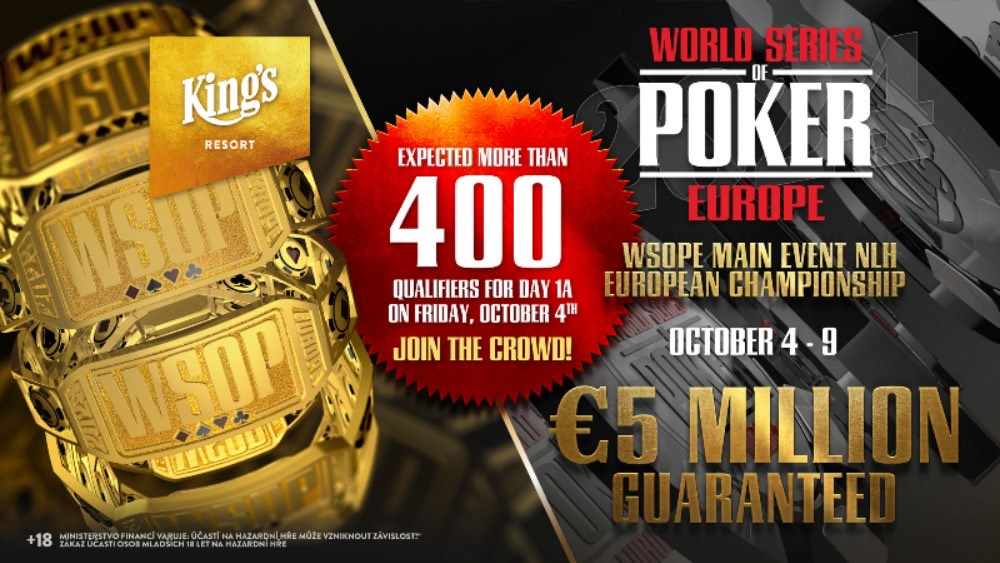 WSOPE定档九月，包含15场金手链赛事，主赛保底500万欧元！